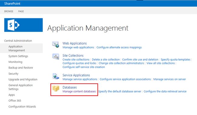 Databases section in sharepoint